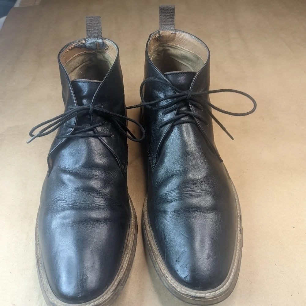 Aldo ankle boots men's size 14M black leather lace up. Some peeling inside liner